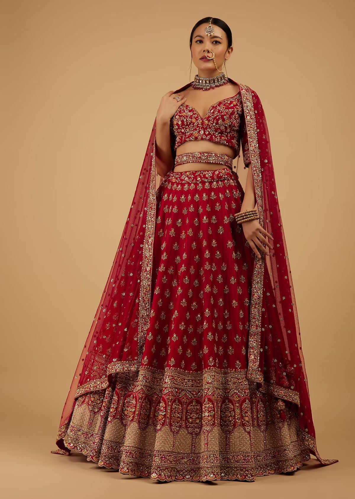 Red Colored Designer Embroidered lehenga choli Collection