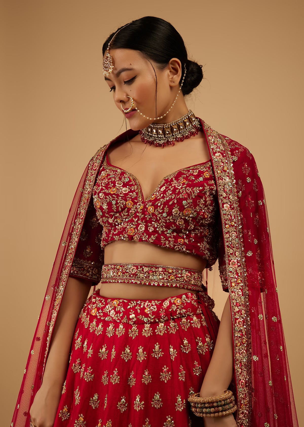 Red Colored Designer Embroidered lehenga choli Collection