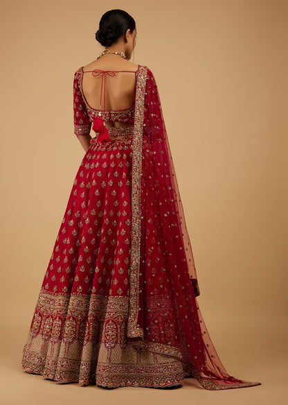 Red Colored Designer Embroidered lehenga choli Collection