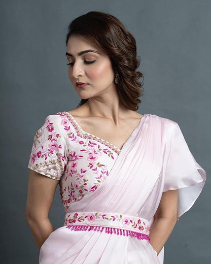 Organza Silk Lahenga Saree With Full-Stitched Blouse With Embroidery Work