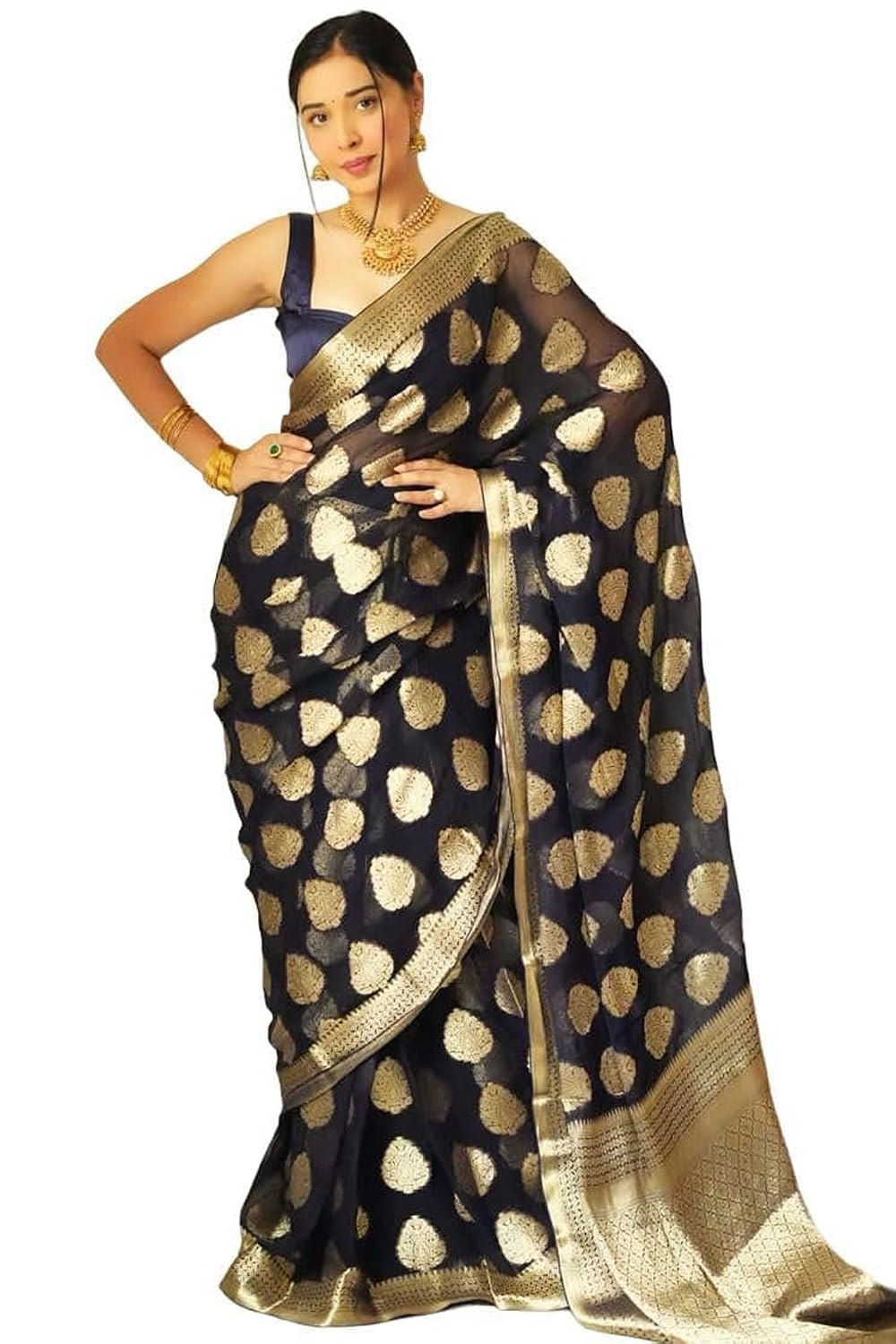 MISILY Women's Ready to Wear Saree Silk Pre Stitched 1 Minute Pre Pleated Draped Saree for Women's with Unstitched Blouse