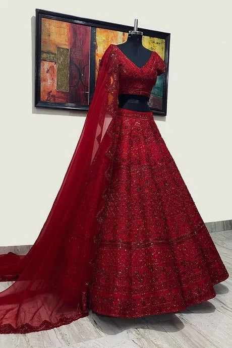 Maroon Color Designer Thread Work Lehenga Choli Collections