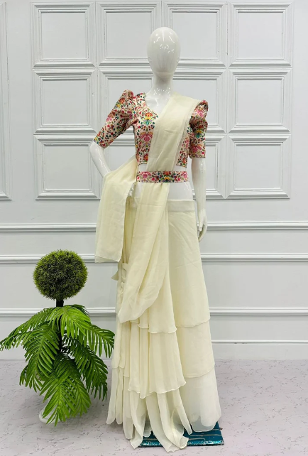 Off White Colour New Superhit Trending Designer Lehenga-Saree