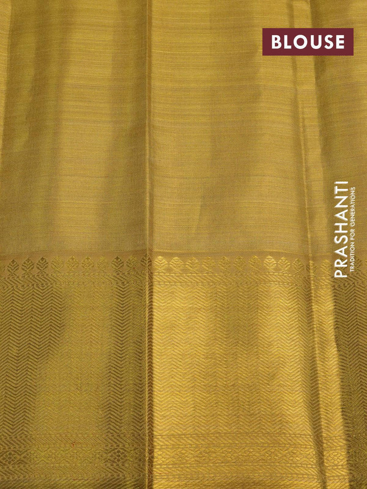 Pure kanjivaram tissue silk saree sandal with allover silver zari woven brocade weaves and long zari woven border tissue