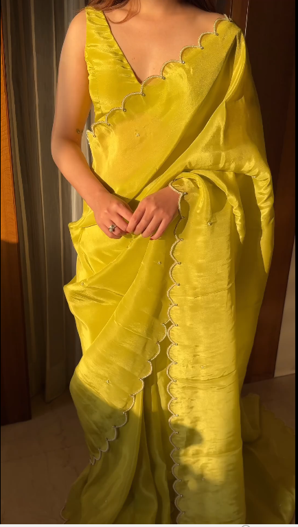 LIME GREEN TISSUE SAREE