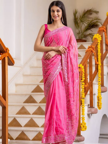 HOUSE OF JAMOTI Embellished Mirror Work Saree by Myntra