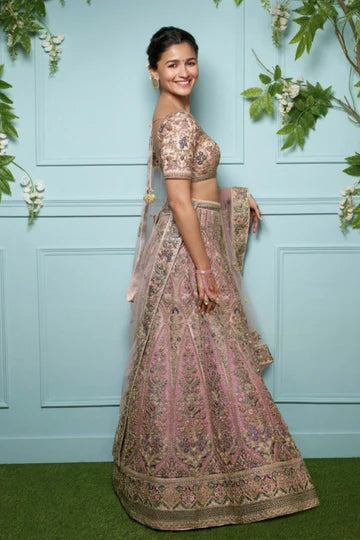 Rose Pink Mirror Work Lehenga for Women