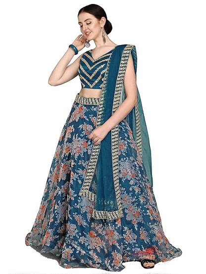 ANARA Solid Lehenga Choli Set with Dupatta For Women