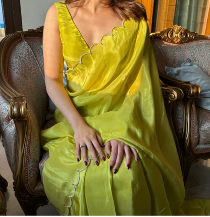 LIME GREEN TISSUE SAREE