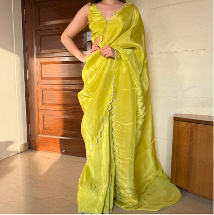 LIME GREEN TISSUE SAREE