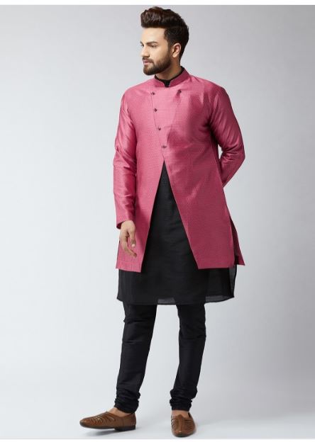 Men Pink Silk Sherani Set Unique Design ork