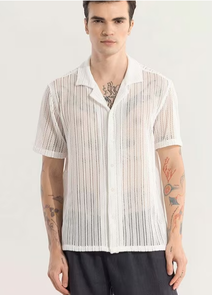 Dotted Hakoba Striped Boxy Fit Shirt