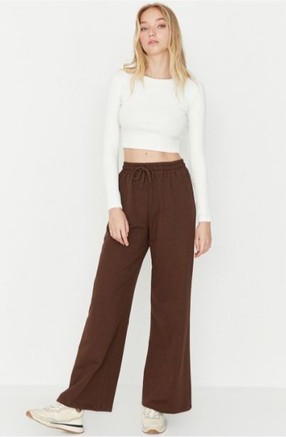 Brown Wide-Leg Sweatpants