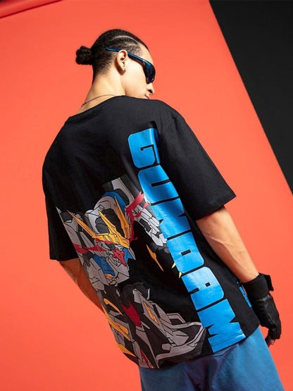 Men Gundam Attack Mode Printed Oversized T-shirt