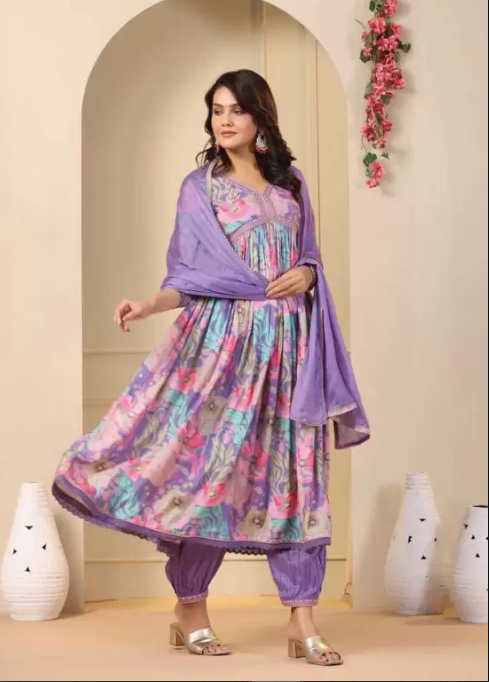 UPTHE  Floral Print Kurta, Salwar & Dupatta Set