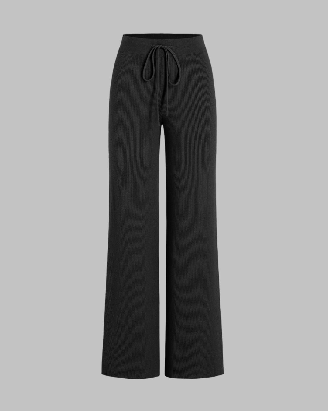 Black Ribbed Wide Leg Trousers