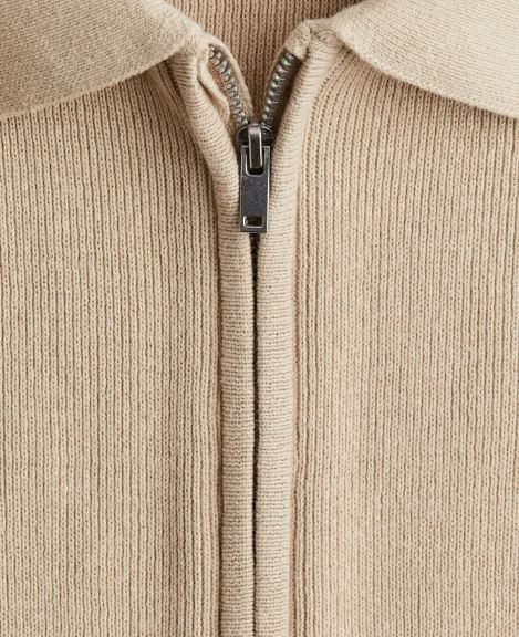 Boys Beige Rib-knit zip-through cardigan