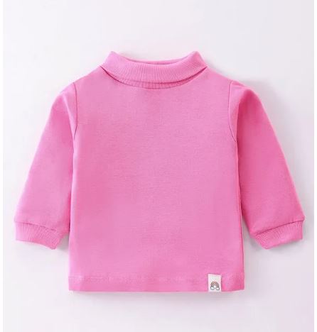 Girls infant Pink Rabbit Single Jersey Full Sleeves Solid Turtle Neck T-Shirt