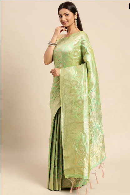 Pista green Color Designer Banarasi Silk Saree With Weaving Zari Work