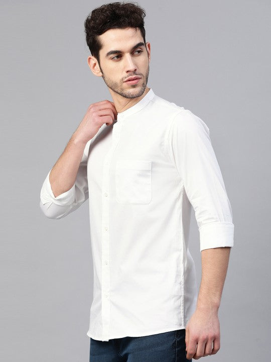 Men White Smart Slim Fit Solid Water & Stain Repellent Casual Shirt