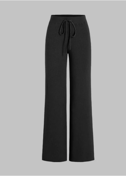 Black Ribbed Wide Leg Trousers