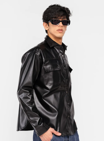 Black Leather Cowboy Men's Shirt