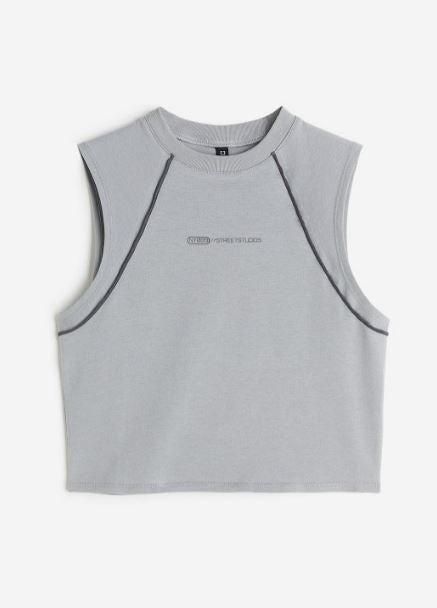 Ladies  Grey Cropped overlock-detail vest top