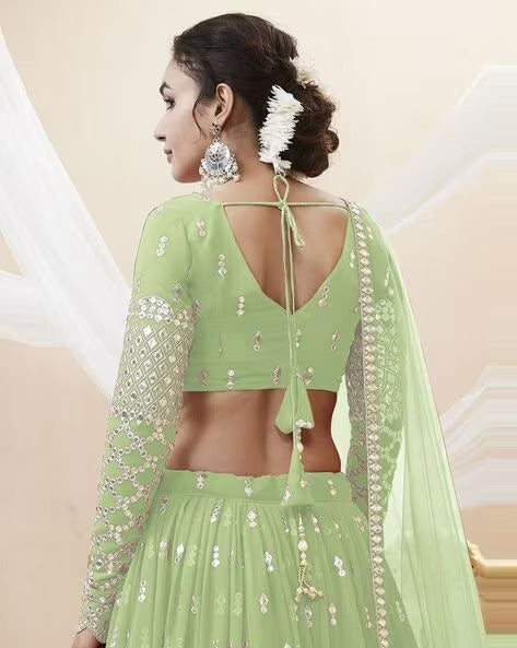 Embellished Flared Lehenga Choli Set with Dupatta For Women