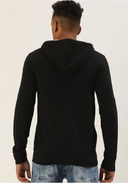 Men - Black Loose Fit Zip-through hoodie