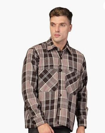 Men Winter Shacket Stylish Flannel Plaid Jacket Shirt