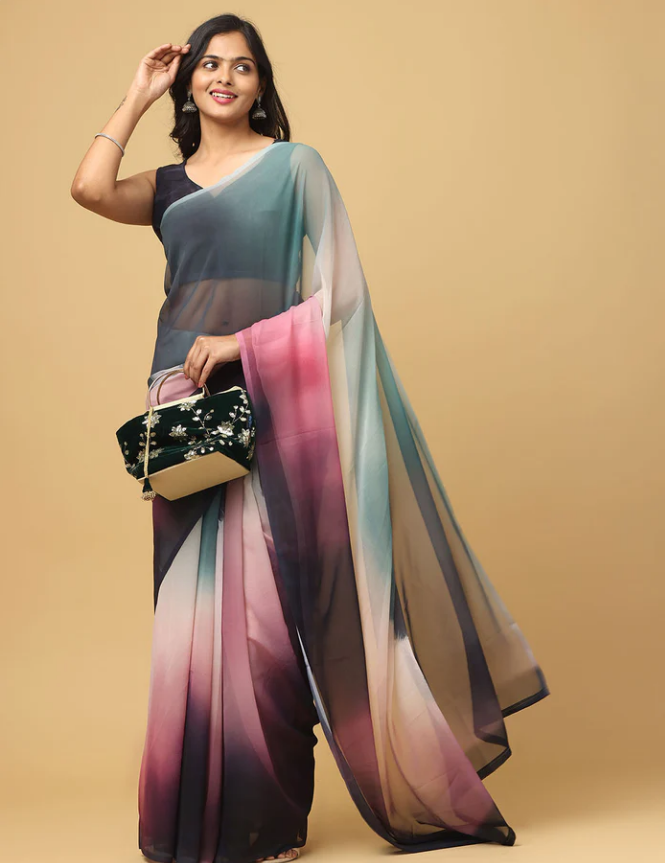 Ombre Soft Georgette Digital Print Party Wear Saree