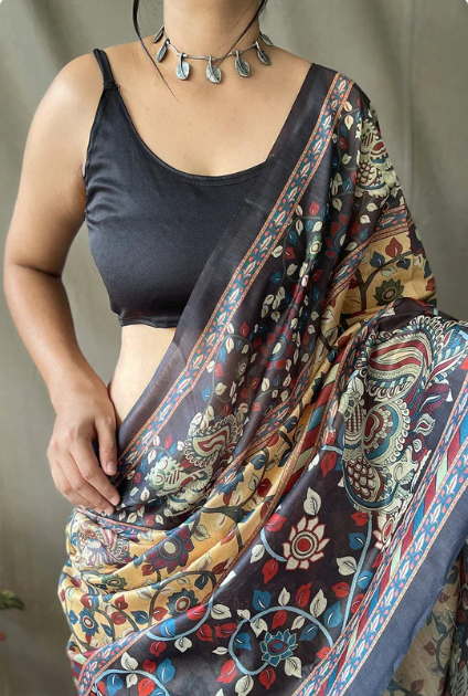 Yellow Kalamkari Saree