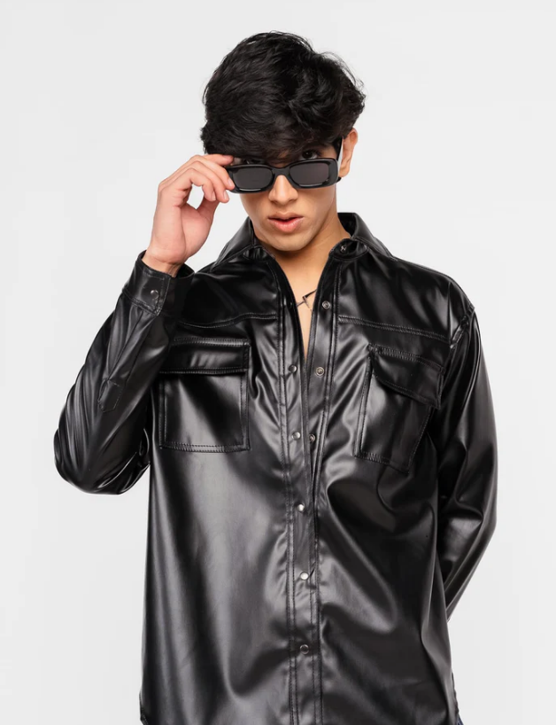 Black Leather Cowboy Men's Shirt