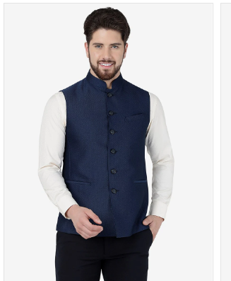 Navy Blue Checked Regular Fit Modi Jacket