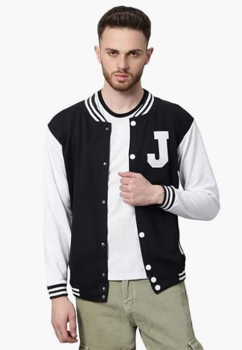 BE SAVAGE Men's Cotton Blend Standard Length Varsity Jacket