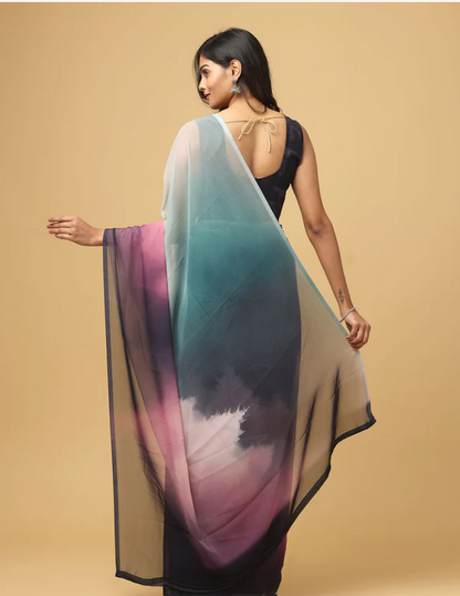 Ombre Soft Georgette Digital Print Party Wear Saree