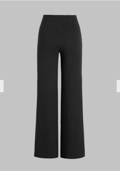 Black Ribbed Wide Leg Trousers