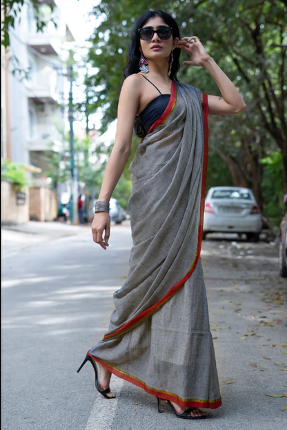 TEEJH KAIRA GREY MULMUL SAREE