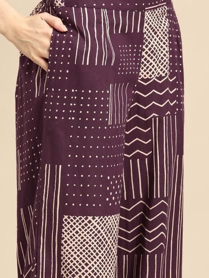 Women Printed Pure Cotton Straight Kurta with Palazzos