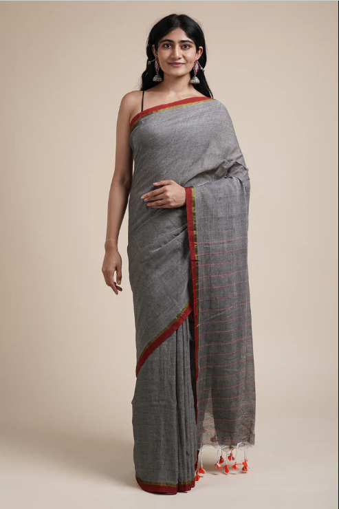 TEEJH KAIRA GREY MULMUL SAREE