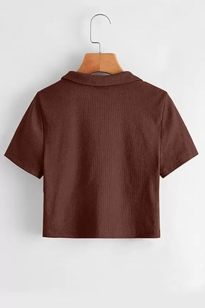 Cinnamon brown collar crop top