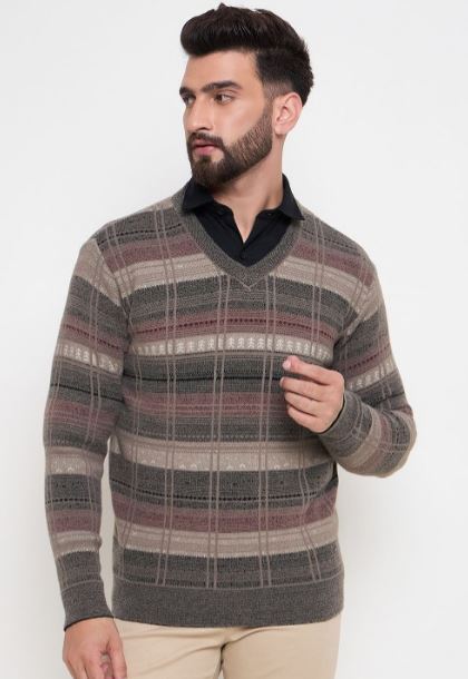 Ewools Striped V Neck Casual Men Pullover