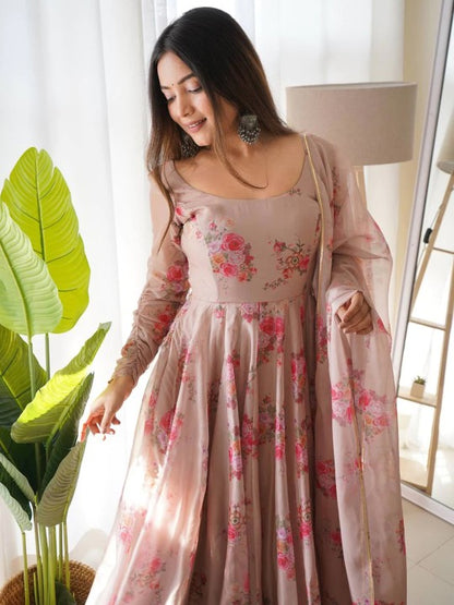 Floral Printed Anarkali Kurta & Dupatta