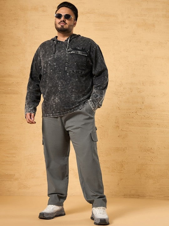 Grey Plus Size Men Mid-Rise Cotton Cargo Carpenter Trousers