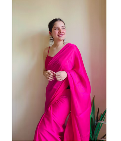 Swtantra Fuchsia Flush Paradise Satin Saree