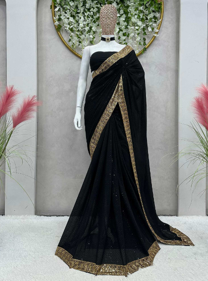 Black Sequins Embroidered Georgette Saree