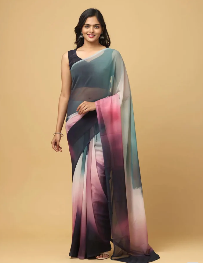 Ombre Soft Georgette Digital Print Party Wear Saree