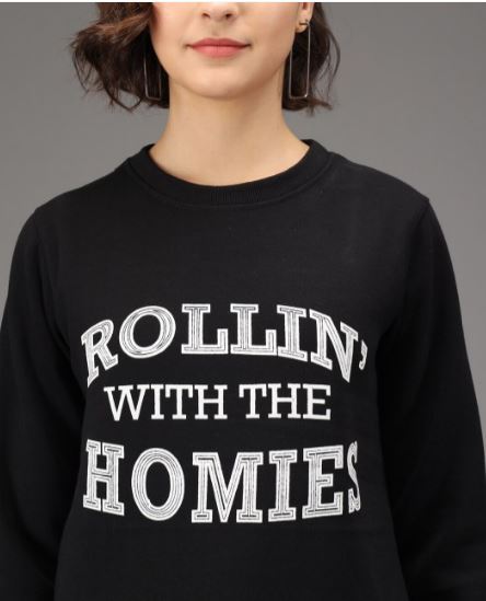 Women Full Sleeve Round Neck Pinted Sweatshirt