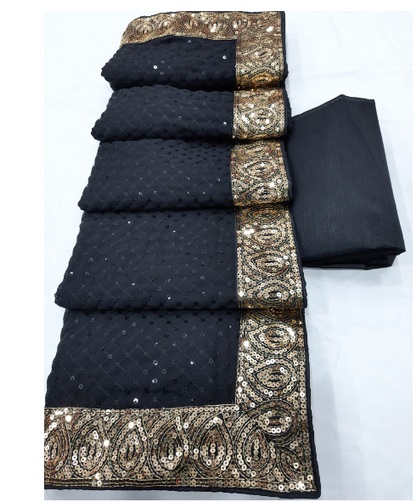 Black Sequins Embroidered Georgette Saree