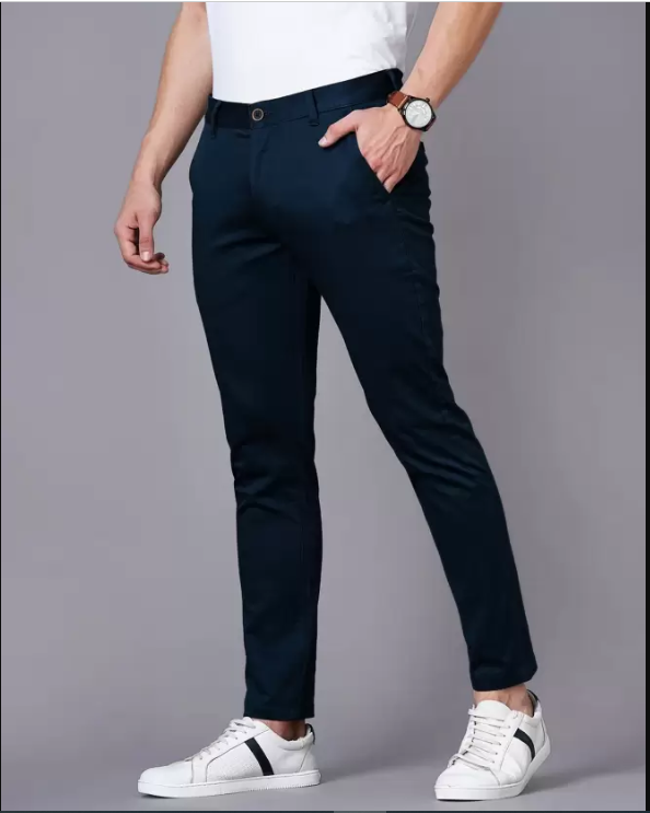 FUBAR  Men Slim Fit Blue Cotton Blend Trousers